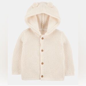 New Carter’s Natural White Textured Cardigan Sweater Bear Ears Hooded 3 Months